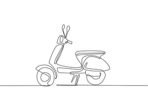 icono de transporte de scooter de dibujo continuo de una línea. moto scooter moderna para ciudadano urbano. lindo y elegante scooter retro vintage para la entrega. ilustración gráfica de vector de diseño de dibujo de una sola línea