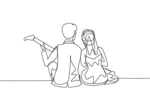 Continuous one line drawing romantic married female in love kissing on lap  male wearing wedding dress. Man carrying a woman in wedding celebration.  Single line draw design vector graphic illustration 8721494 Vector