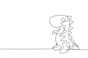 Single one line drawing toy dinosaur, soft fluffy toy. Cute dinosaur plush toy. Stuffed toy baby dinosaur. Series of children's toys. Modern continuous line draw design graphic vector illustration