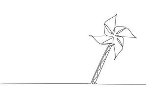 Single continuous line drawing paper windmill. Origami paper windmill. Playing equipment depicting toy pinwheel. Children's toy rotating in the wind. One line draw graphic design vector illustration