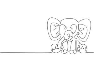 Muñeco de peluche de elefante con dibujo de una sola línea. Marioneta de peluche de elefante. juguete de peluche gigante. Bonito juguete de elefante de peluche para niños. ilustración de vector gráfico de diseño de dibujo de línea continua moderna