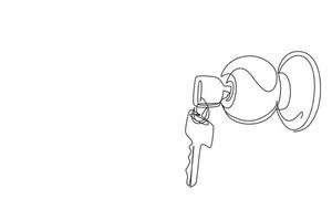 Continuous one line drawing door knob locks with keys isolated. Open the doors. Real Estate concept, template for sales, rental, advertising. Sign on home. Single line draw design vector graphic