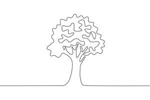 Continuous one line drawing green tree fertile on white background, trees for beautiful gardens forest. Ecology sapling tree growing up and planting on land. Single line draw design vector graphic