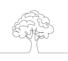 Continuous one line drawing green tree fertile on white background, trees for decorating gardens, park, forest. Agriculture. Earth day, ecology. Single line draw design vector graphic illustration