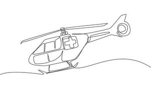 Helicóptero de ambulancia de dibujo de línea continua única. helicóptero de evacuación médica. asistencia sanitaria, hospitalaria y de diagnóstico médico. servicios de urgencias y emergencias. vector de diseño gráfico de dibujo de una línea