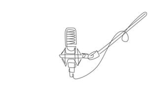 micrófono de dibujo continuo de una línea aislado con trazado de recorte. Micrófono de condensador para estudio de grabación de voz. concepto de equipo de grabación de sonido. ilustración gráfica de vector de diseño de dibujo de una sola línea