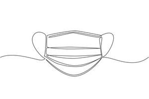 máscara facial quirúrgica de dibujo de una sola línea continua. máscaras de protección médica. máscara de protección contra el virus de la corona con lazo para la oreja, en la parte delantera, tres capas. Ilustración de vector de diseño gráfico de dibujo de una línea dinámica