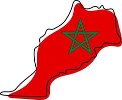 Stylized outline map of Morocco with national flag icon. Flag color map of Morocco vector illustration.