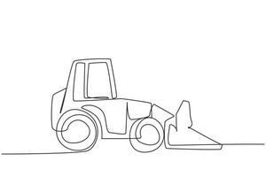 Single continuous line drawing excavator bulldozer with moving backhoe. Construction industry and machinery concept. Heavy automobile transportation. One line draw graphic design vector illustration