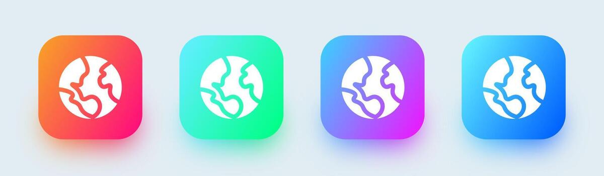 Globe solid icon in square gradient colors. World symbol vector illustration.