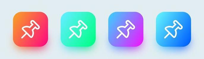 Thumbtack line icon in square gradient colors. Push pin symbol vector illustration.