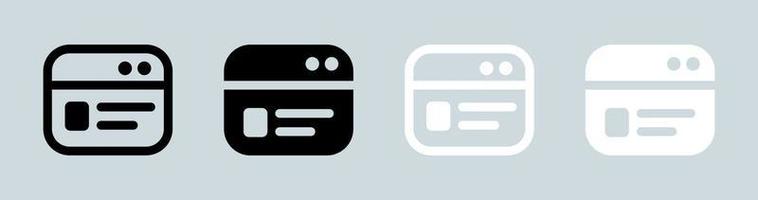 Browser icon in black and white colors. Webpage vector symbol for website interface.