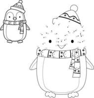 Dot to dot Christmas puzzle for children. Connect dots game. Christmas penguin vector illustration