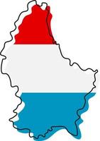 Stylized outline map of Luxembourg with national flag icon. Flag color map of Luxembourg vector illustration.