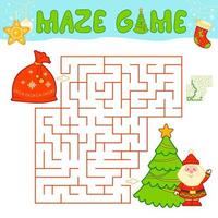 Christmas Maze puzzle game for children. Maze or labyrinth game with Christmas bag vector