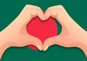 bandera de bangladesh y forma de corazón de mano vector