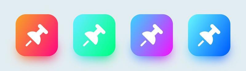 Thumbtack solid icon in square gradient colors. Push pin symbol vector illustration.