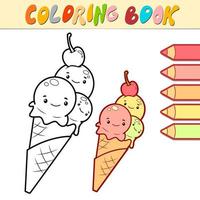 libro de colorear o página para niños. vector de helado en blanco y negro