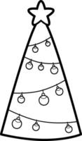 Christmas coloring book or page. Christmas tree black and white vector illustration