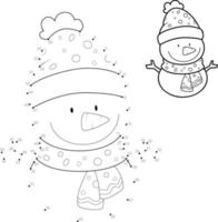 Dot to dot Christmas puzzle for children. Connect dots game. Christmas snowman vector illustration