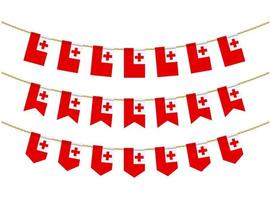 Tonga flag on the ropes on white background. Set of Patriotic bunting flags. Bunting decoration of Tonga flag vector