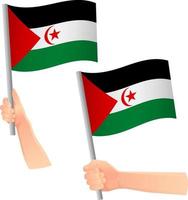 bandera de la república árabe saharaui democrática en el icono de la mano vector