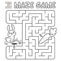 Maze puzzle game for children. Outline maze or labyrinth game with rabbit. vector