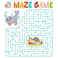 Maze puzzle game for children. Maze or labyrinth game with seal. vector