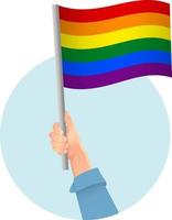 icono de la bandera lgbt en la mano vector