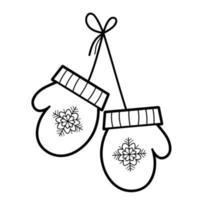 Christmas coloring book or page. Mittens black and white vector illustration