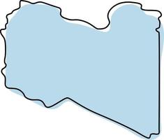 Stylized simple outline map of Libya icon. Blue sketch map of Libya vector illustration