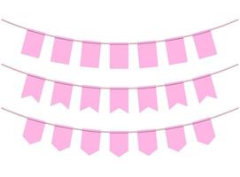 Pink flags for decoration on white background. Bunting flags on the ropes vector