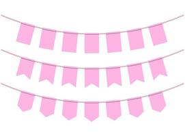 Pink flags for decoration on white background. Bunting flags on the ropes vector