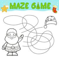 juego de rompecabezas de laberinto navideño para niños. esbozar laberinto o laberinto. encuentra el juego de ruta con navidad santa claus. vector