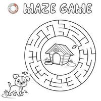 Maze puzzle game for children. Outline circle maze or labyrinth game with dog. vector