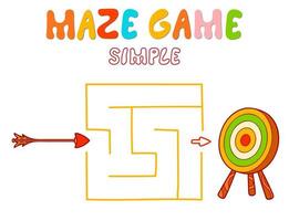 Simple Maze puzzle game for children. Color simple maze or labyrinth game with arrow and target. vector