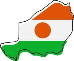 Stylized outline map of Niger with national flag icon. Flag color map of Niger vector illustration.