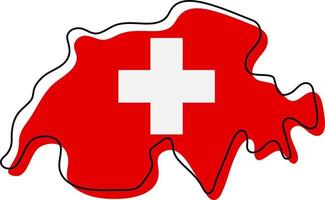 Stylized outline map of Switzerland with national flag icon. Flag color map of Switzerland vector illustration.