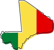 Stylized outline map of Mali with national flag icon. Flag color map of Mali vector illustration.