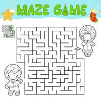 Christmas Maze puzzle game for children. Outline maze or labyrinth game with christmas Gingerbread man. vector