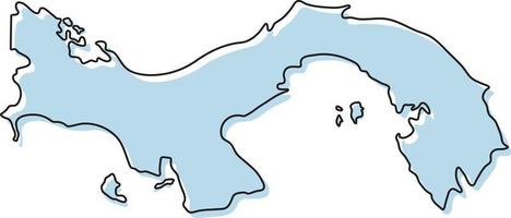 Stylized simple outline map of Panama icon. Blue sketch map of Panama vector illustration