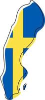 Stylized outline map of Sweden with national flag icon. Flag color map of Sweden vector illustration.