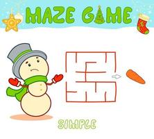 Christmas Maze puzzle game for children. Simple Maze or labyrinth game with Christmas Snowman. vector