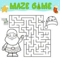 Christmas Maze puzzle game for children. Outline maze or labyrinth game with christmas Santa claus. vector