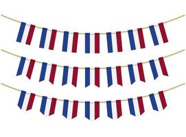 Netherlands flag on the ropes on white background. Set of Patriotic bunting flags. Bunting decoration of Netherlands flag vector