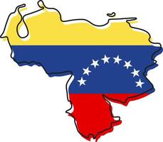 Stylized outline map of Venezuela with national flag icon. Flag color map of Venezuela vector illustration.