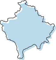 Stylized simple outline map of Kosovo icon. Blue sketch map of Kosovo vector illustration