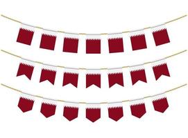 Qatar flag on the ropes on white background. Set of Patriotic bunting flags. Bunting decoration of Qatar flag vector