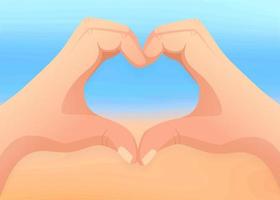 forma de corazón de mar y mano vector