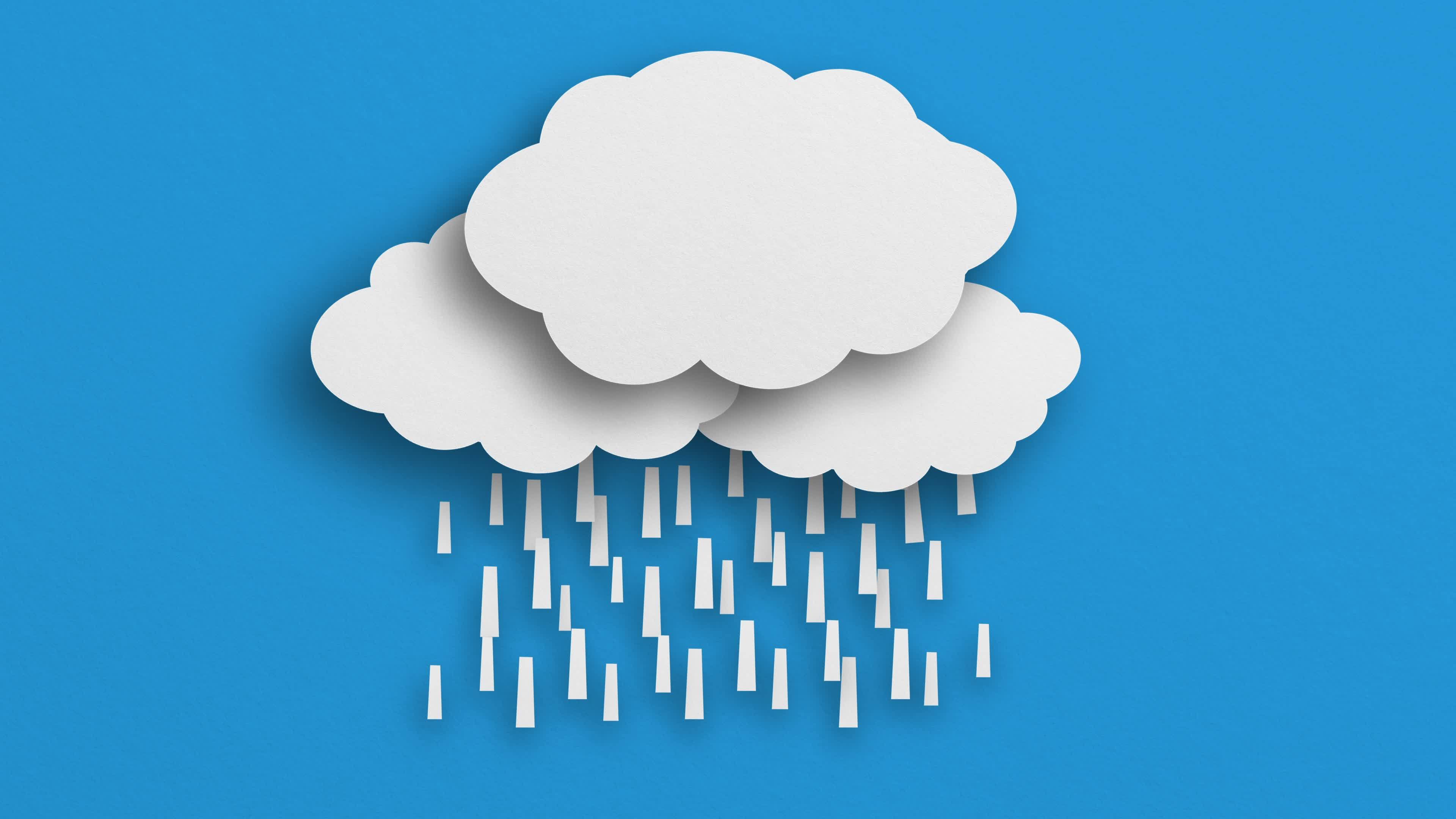 Paper clouds congregate. Rain. Clouds fade away. The sky after the rain